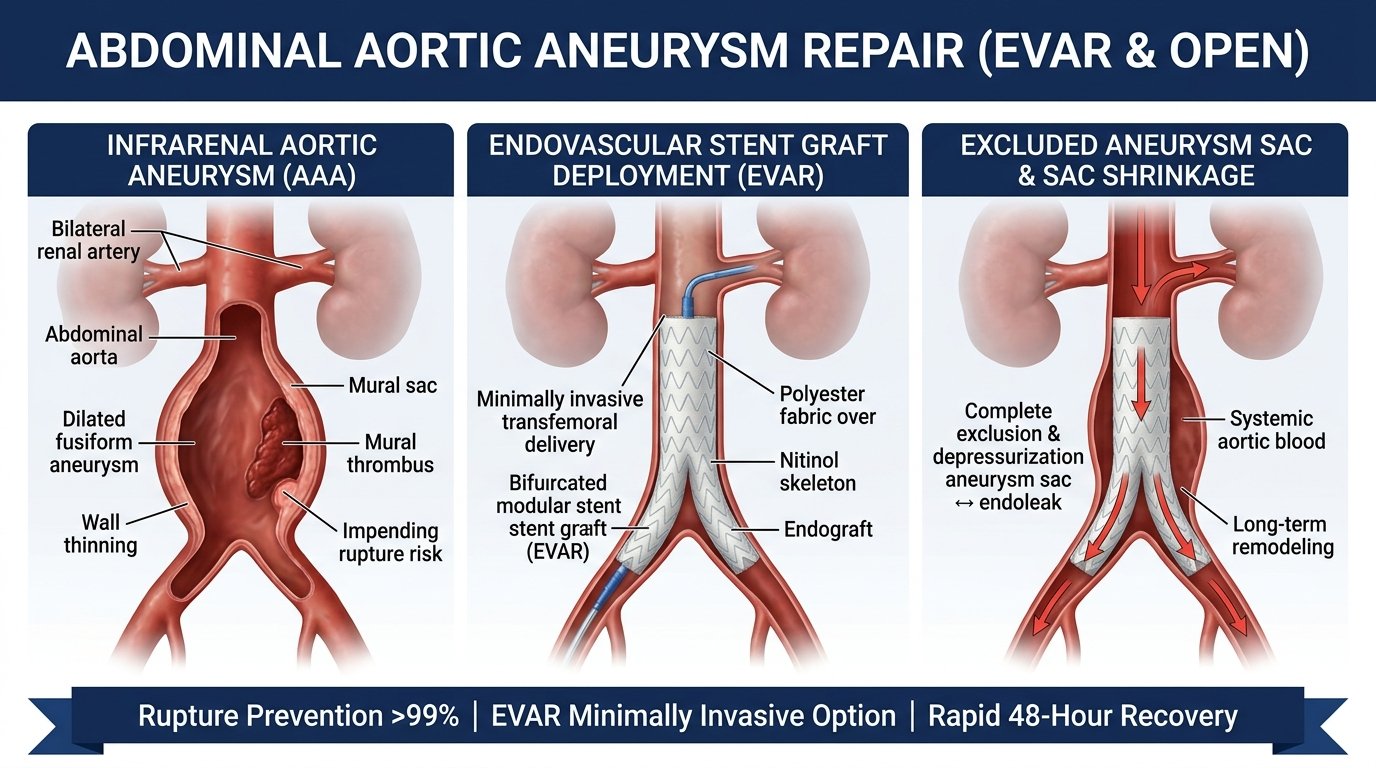 Aortic aneurysm repair — open & EVAR