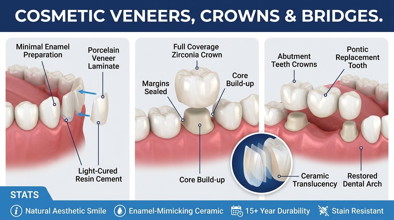 Cosmetic veneers, crowns & bridges